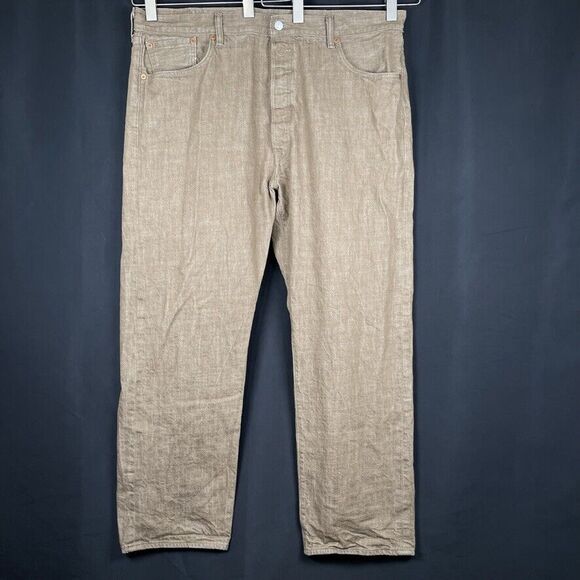 Levis 501 Red Tab Straight Leg Button Fly White Oak Cone Denim Jean Pants 40x30 - Picture 3 of 7